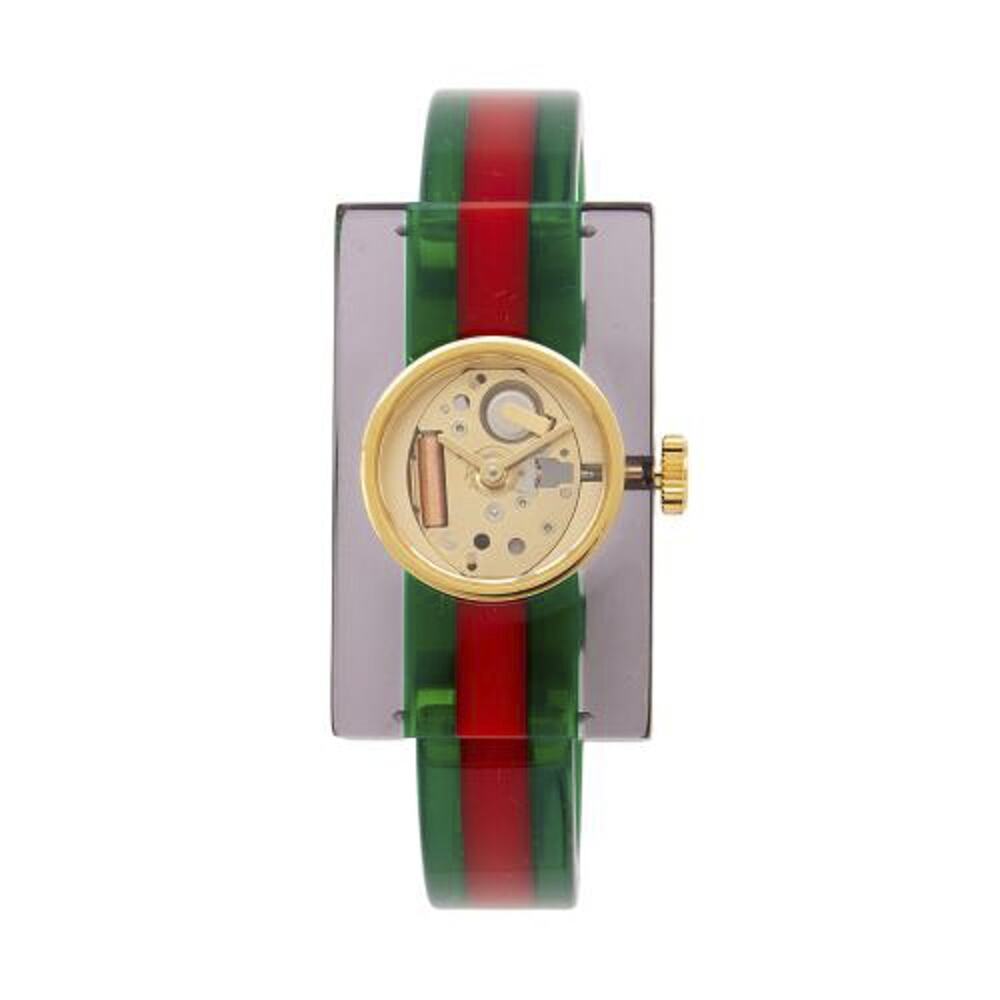 GUCCI Web Skeleton Gold Dial Swiss Quartz Stainless Bangle Watch